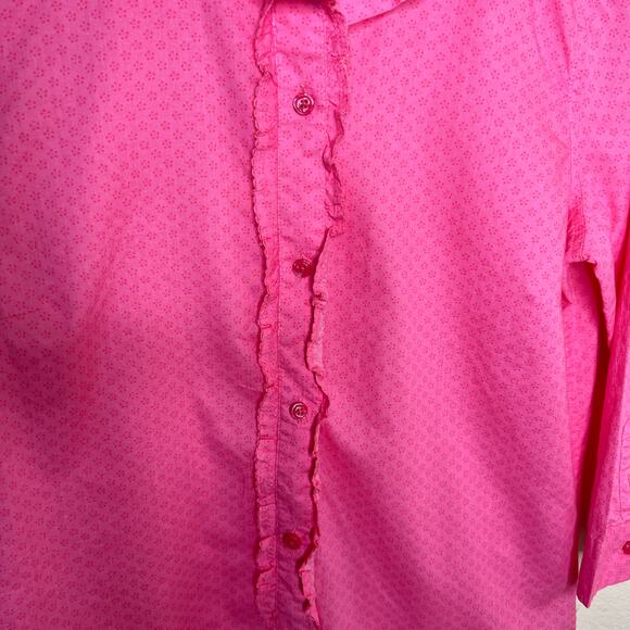 Izod 100% Cotton Pink Ruffle Button Up Medium - Picture 4 of 11